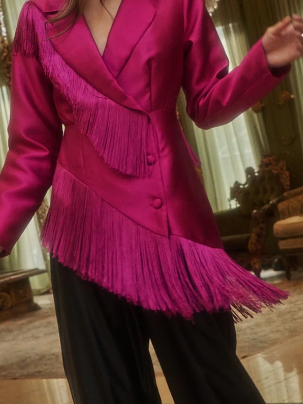 Sugarlips Fuchsia Fringe Satin Blazer - Picture 10 of 14
